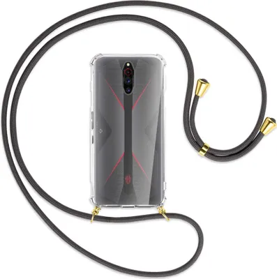 Produktbild von Handykette Backcover-Schutzhülle mit Band (Metall goldfarben) für ZTE Nubia Red Magic 5G - dunkelgrau