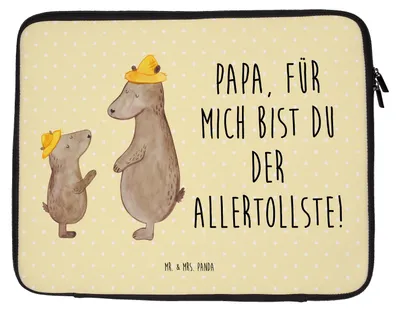 Produktbild von Mr. & Mrs. Panda Hülle Laptop Bären mit Hut 33 x 42 cm - Gelb Pastell - Geschenk, Vatertag, Sleeve, Muttertag, Kinder, Bär, Laptoptasche, Tasche, Notebooktasche