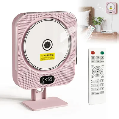 Produktbild von Tragbarer Bluetooth CD-Player, Pink CD-Player für Schreibtisch/Wandmontage, kabelgebundener, vertikaler CD-Player im niedlichen Design für Zuhause