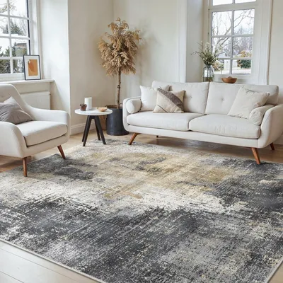 Productafbeelding van Groot woonkamerkleed, wasbaar en antislip, 200x290 cm, zwart-grijs, rechthoekig