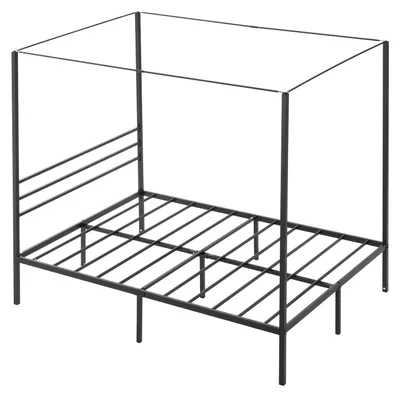 Zdjęcie produktu dla Metalowa rama łóżka z baldachimem SucceBuy (rozmiar pełny), elegancki design i stabilna konstrukcja (nośność do 363 kg), wytrzymałe stalowe listwy, dodatkowe miejsce do przechowywania pod łóżkiem, nie wymaga materaca sprężynowego, kolor czarny