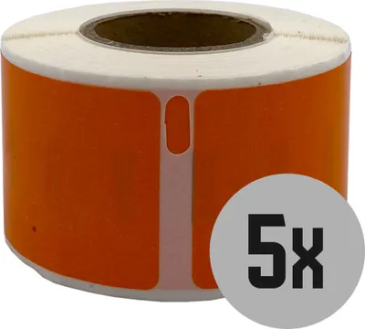 Produktbild von DULA Etiketten - Kompatibel mit Dymo Compatible labels - Oranje - 99010 - S0722370 - Adresetiketten - 5 rollen - 28 x 89 mm - 130 labels per rol