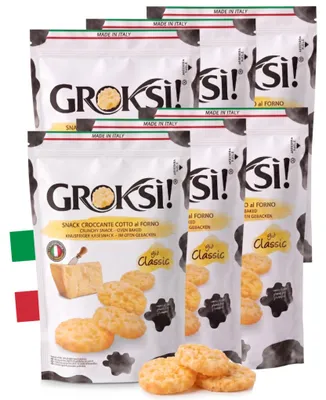Produktbild von GROKSi! Classico 6x 60g glutenfrei ohne Kohlenhydrate Snack aus Italien Käse Parmesan Cracker Protein Italienischer Hartkäse | insgesamt 360 g