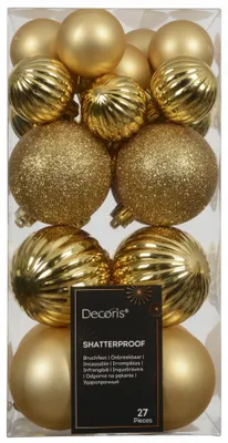 Produktbild von 27 Weihnachtskugeln aus Kunststoff, bruchsicher, Gold, 4–6 cm, Christbaumschmuck