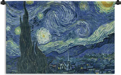 Produktbild von MuchoWow® Wandteppich Wandbehang Sternennacht - Gemälde - Alte Meister - Vincent van Gogh 90x60 cm Tapisserie Dekoration Wandtuch - Wandskulpturen - Bildteppich