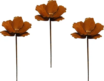 Produktbild von 3er Set Gartenstecker Mohn Mohnblüte Metall Rost Gartendeko Edelrost Rankstab Beetstecker Topfstecker Naturrost