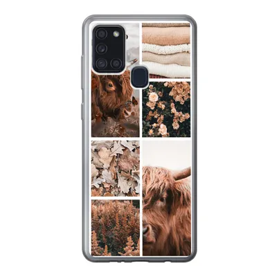 Produktbild von MuchoWow® Handyhülle Schutzhülle Hülle für Samsung Galaxy A21s Schottischer Highlander - Collage - Blumen Silikon Softcase Handy Hülle - Hartschale
