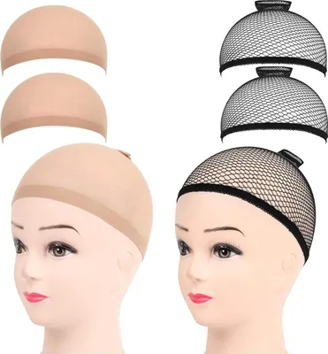 Produktbild von 4 Stück Haarnetz Nylon Wig Cap Perücke Kappen, Perückenkappe Set Perückennetz Unterziehhaube Dehnbare Elastische Atmungsaktive 2 Nackt Beige Perückenkappen, 2 Schwarze Haarnetz