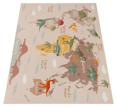 Produktbild von Teppich Kinderzimmer Kinderteppich Dinosauriert Welt Rutschfest Beige Braun Grün Grösse 160x220 cm