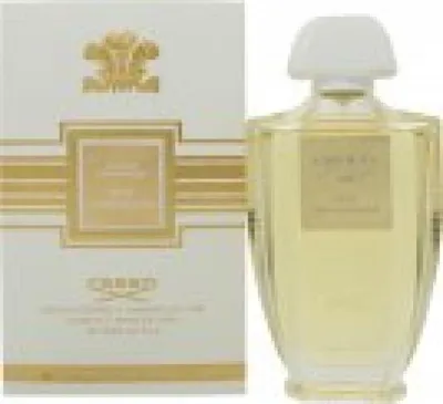 A perfume bottle and its packaging are displayed against a white background.