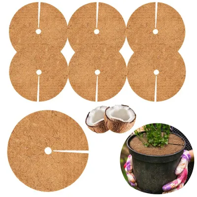 Image de Disques de paillis de coco de 6 x 30 cm, tapis de coco pour la protection hivernale des plantes, protection hivernale en fibres de coco, tapis en fibres de coco, protection des plantes en fibres de coco, protection contre le gel, pour plantes en pot, tapis anti-mauvaises herbes