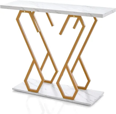 Produktbild von Konsolentisch Schmal, Flurtisch mit Metallrahen, 100 x 30 x 80 cm, Eingangstisch für Wohnzimmer & Flur & Schlafzimmer, Beistelltisch belastbar bis 30kg