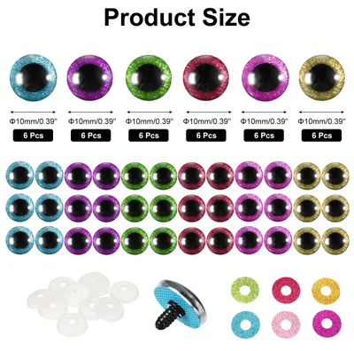Produktbild von 10mm Flash Sicherheitsaugen, 36 Stš¹ck Puppenaugen Realistische Bunte H?keln Sicherheitsaugen fš¹r Nachbildung H?keln Zubeh?r Puppen Handwerk, 6 Farben
