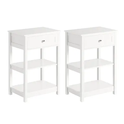 Zdjęcie produktu dla Zestaw 2 szafek nocnych SoBuy z 1 szufladą i 2 półkami, nowoczesny stolik pomocniczy, biały, szer. 45 x gł. 30 x wys. 68 cm, FBT46-Wx2