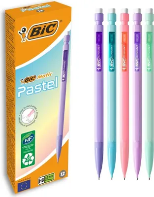 Zdjęcie produktu dla Bic Matic Pastel - Ołówki Automatyczne Hb 0.7 Mm Z Gumką (12 Sztuk)