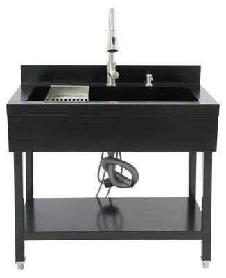 Produktbild von Edelstahl Spülbecken - Utility Spüle mit Einzelbecken - 90 cm Arbeitsstation - Ausziehbare 360° Armatur - Rechteckig - Für Küche Waschküche Garage - Silber