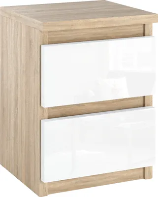 Produktbild von MRBLS_HOME - Nachttisch Eiche Sonoma / Weiß Glanz - Nachtschrank mit 2 Schubladen - Nachtkommoden - Minimalistisches Design - Nachttischschrank Kompakter Beistelltisch H42,5cm B30cm T30,5cm für Schlaf