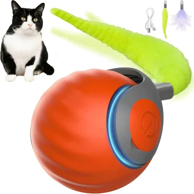 Interaktiver Katzenball mit Schwanz, USB, orange