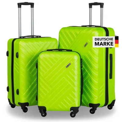 Produktbild von Xonic Design Reisekoffer mit Rollen 360° - ABS Hartschalen-Koffer Trolley mit Zahlenschloss in Handgepäck M-L-XL-Set (Neon Grün, Set)