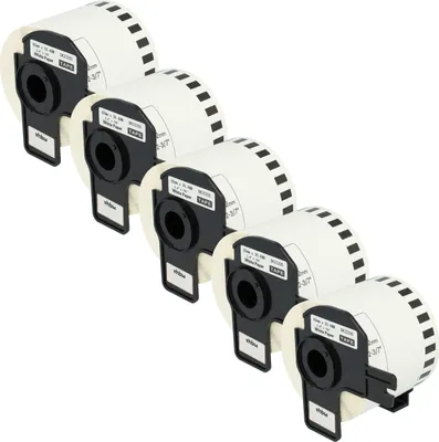Produktbild von vhbw 5x Rolle mit Halter 62mm x 30,48m (1 Etikette) kompatibel mit Brother PT QL-710W, QL-720, QL720NW Drucker Schwarz Weiß