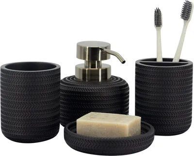 Productafbeelding van Badkameraccessoireset 4-delig, zwart, polyresin, voor badkamer