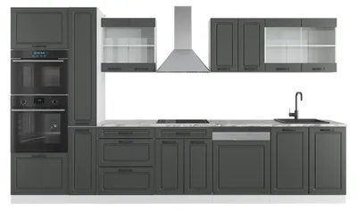 Produktbild von Küchenzeile Vicco R-Line Anthrazit Landhaus/Weiß 350 cm mit Hochschrank, ohne Arbeitsplatte, Model 37659