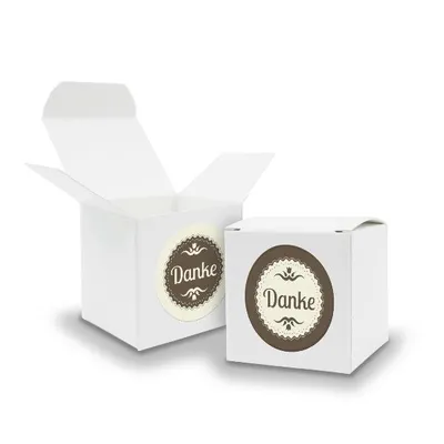 Produktbild von SET DANKE (Motiv35) 24x Faltschachtel Würfel 6,5cm weiß  + Sticker