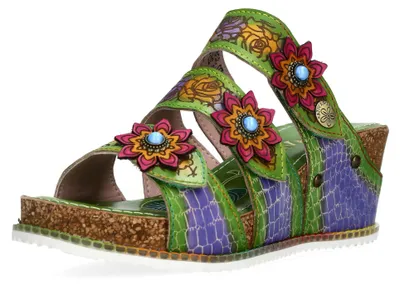 Produktbild von Laura Vita Damen Pantolette mit Kroko Prägung und Blumenmuster Bonito 42, Größe:37 EU, Farbe:Grün