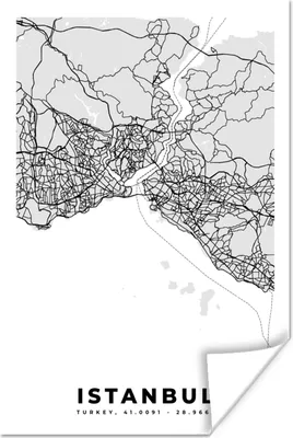 Produktbild von MuchoWow® Poster Istanbul - Karte - Stadtplan - Schwarz-weiß - Karte 40x60 cm - Plakate für die Wand - Poster Babyzimmer
