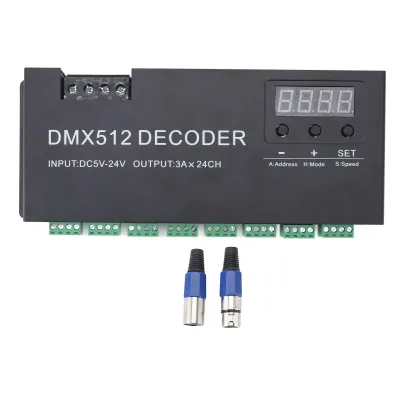 Image de Décodeur DMX, afficheur numérique 24 canaux, pilote de gradateur, contrôleur DMX512 pour bandes LED RGB, 5–24 V CC