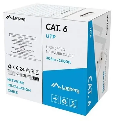 Obrázok produktu pre Lanberg LCU6-15CC-0305-S, 305 m, Cat6, U/UTP (UTP), Šedá