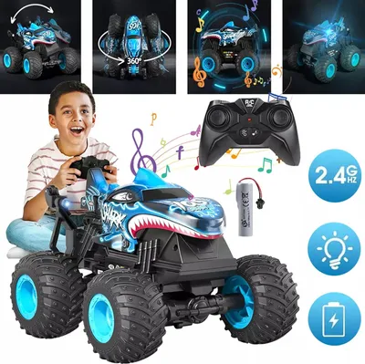 Produktbild von MODFU Ferngesteuerte Autos, RC Auto Blau Ferngesteuertes Monstertruck Spielzeug Mit LED Licht Musik Elektro Fahrzeug Kinder Jungen Spielzeug
