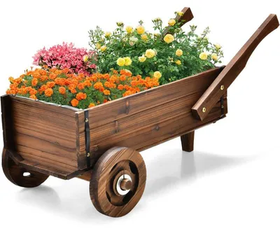 Obrázek produktu pro Rustikální dřevěný květináč s kolečky TAN3929CF, 81 x 40 x 39 cm, hnědý