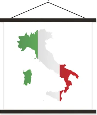 Produktbild von MuchoWow® Textilposter Karte von Italien mit der Flagge 90x90 cm mit schwarzem Rahmen - Magnetisches