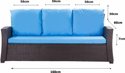 Produktbild von Polster für Polyrattan Sofa 160x60x7cm sitzkissen | Gartenbank Auflage Blau | Rückenkissen 3*56x50 | Kissen für rattansofa 3 sitzer | Gartenkissen