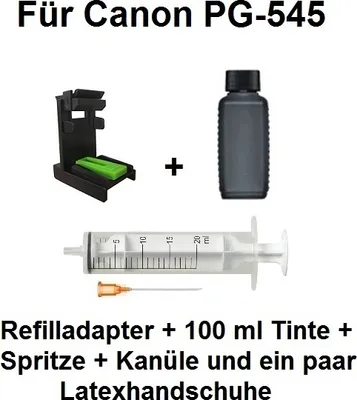 Image de Adaptateur de remplissage + 100 ml d'encre de recharge INK-MATE noire pour Canon PG-545, PG-545 XL - Avec cet adaptateur, vous remplissez vous-même votre cartouche en quelques gestes et en quelques minutes seulement.