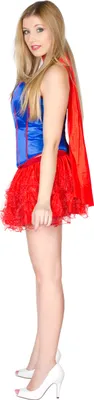Generique Supergirl Kinderkostüm Größe 116/128 (7-8 Jahre) – Mit Kleid & Umhang, Blau-rot
