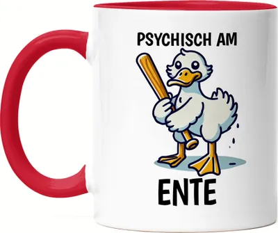 Produktbild von Psychisch am Ente Tasse rot lustig Humor Ente Spruch witzig Geschenk