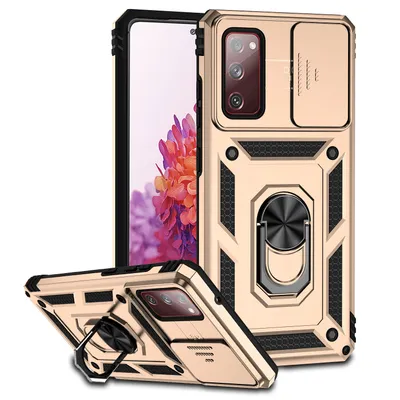 Obrázek produktu pro Pouzdro pro Samsung Galaxy S20 FE / S20 FE 5G dvouvrstvé pouzdro s posuvným krytem kamery a prstencovým stojánkem Zlato