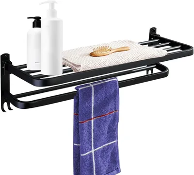 Produktbild von Handtuchstange und Handtuchregal ohne Bohren aus Edelstahl zur Wandmontage im Badezimmer und in der Toilette