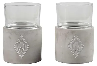 Windlicht-Set mit Rautenmuster, 2er-Set, Beton/Glas, 8x8x12 cm