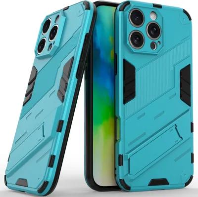 Produktbild von Armor Hülle für iPhone 16 Pro Max Hybrid PC TPU Bumper Stoßfestes Schutzhülle mit Standfunktion Blau