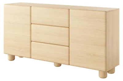 Productafbeelding van Ruime houten commode OLMO met twee deuren en lades, geschikt voor de slaapkamer, in de kleur eiken Vicenza