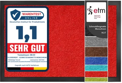 Produktbild von Fußmatte Monochrom rutschfeste waschbare Schmutzfangmatte Rot 40x60 cm