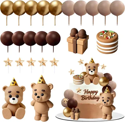 Productafbeelding van Taartdecoratie - Set van 24 - Beren - Beer - Taarttopper - Bruine beer - Verjaardag - Feest - Bruiloft