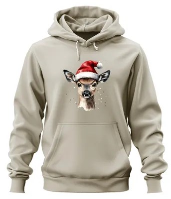 Productafbeelding van Schattig hertenvarken met kerstmuts, kerstcadeau, aquarel, vintage, uni, hoodie, sweater, natuur, 3XL