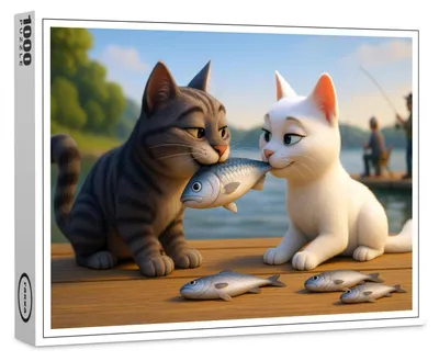Produktbild von raxxa Premium-Puzzle "Ein Fisch für die große Liebe - Katzenliebe", 1000 Teile
