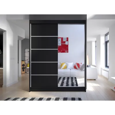 Obrázek produktu pro Šatní skříň 150 cm se zrcadlem a LED osvětlením PIRITU 3 - černá