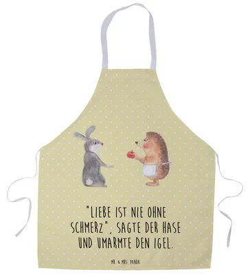 Produktbild von Mr. & Mrs. Panda Schürze Hase Igel - Gelb Pastell - Geschenk, Herzschmerz, Kellnerschürze, Trösten, Liebe Spruch, Kochschürze, Küchenzubehör, Lustige Sprüche, Backschürze