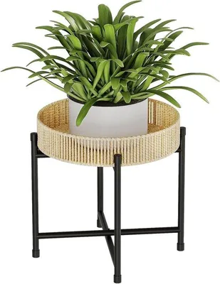 Image de Porte-fleurs unique en rotin - Décoration bohème avec table pour compositions florales - Accessoire de décoration au charme unique